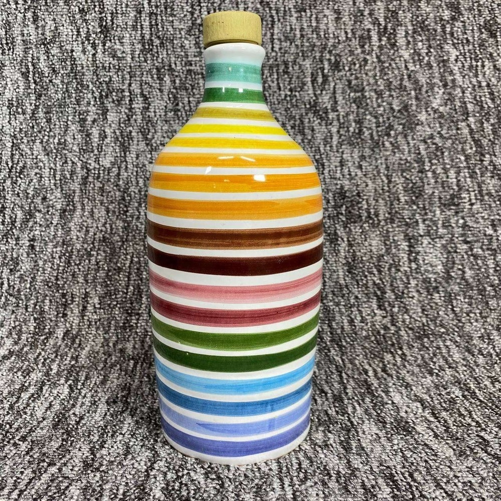 Frantoio Muraglia Italy Rainbow Ceramic Olive Oil Bottle Empty Hand Painted Vase
